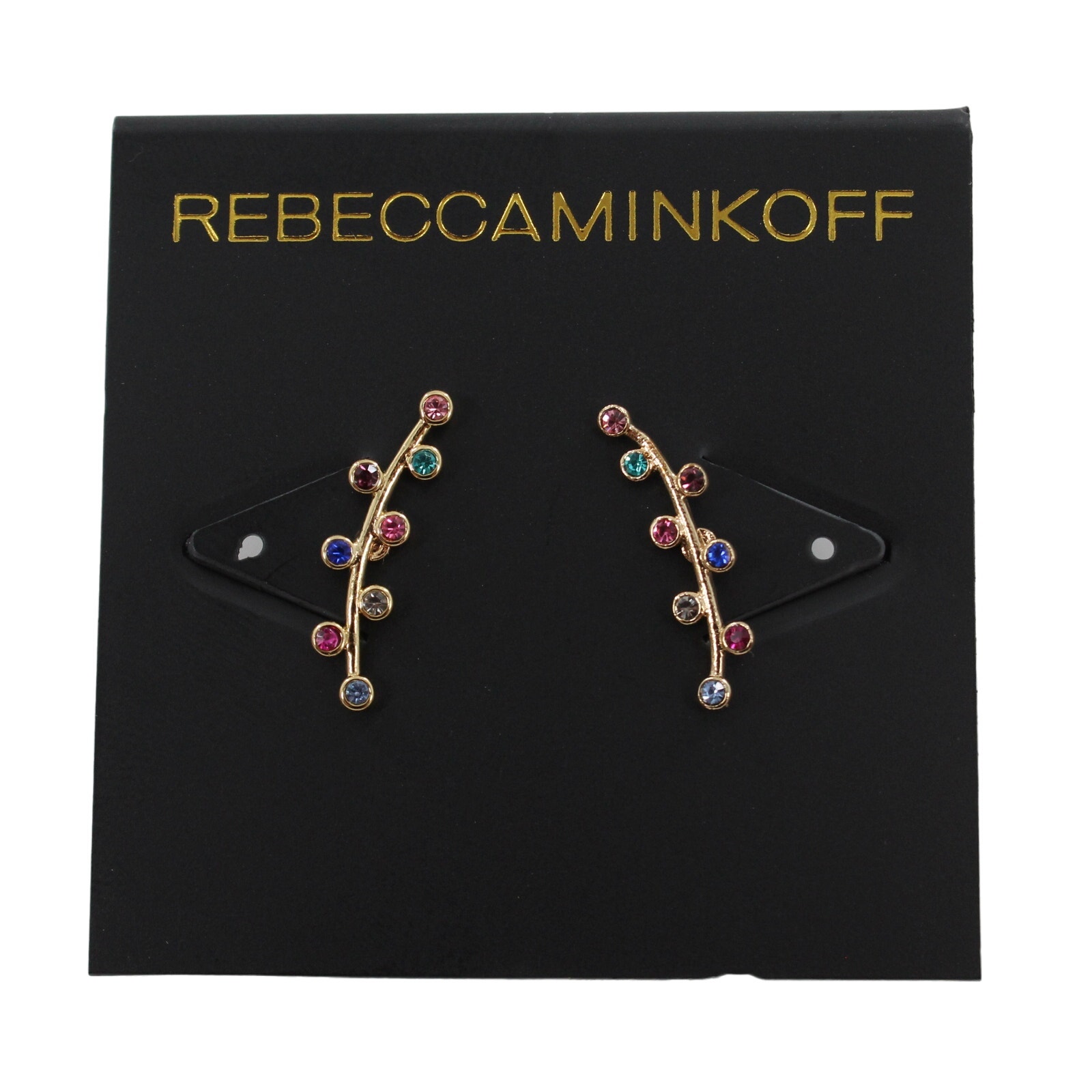 Rebecca Minkoff Gold Multi Color Rhinestone Stud Earrings 48 Tags Rm303 12$